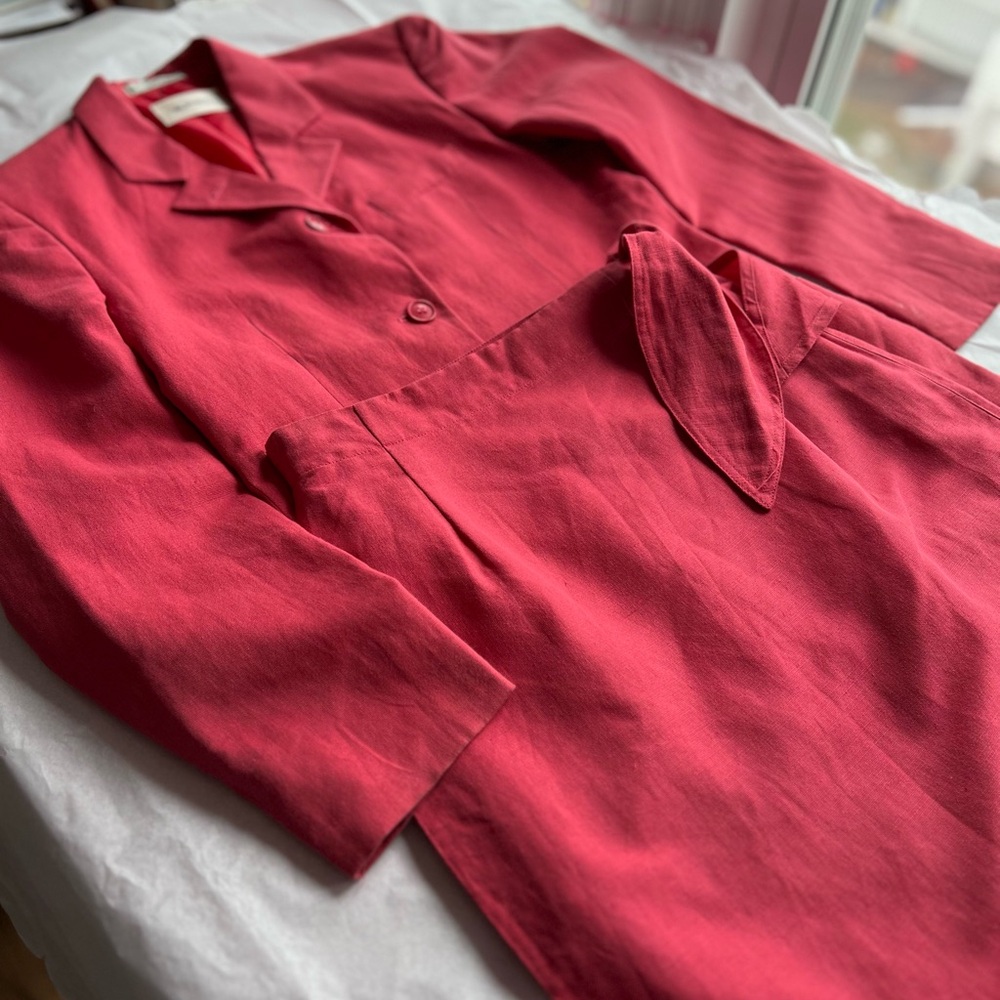 VTG 90s EUC Alfred Linen Suit Salmon Pink matching Skirt and Blazer MINT